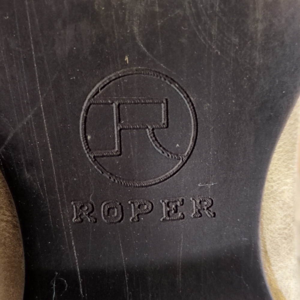 Roper Kennedy Western Cowboy Boots Tan Glitter Tooled Inlay Square Toe Size 9.5 - Picture 10 of 11